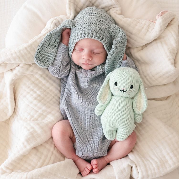 7″ Baby Bunny (Mint) Hand-Knit Doll - FAO Schwarz