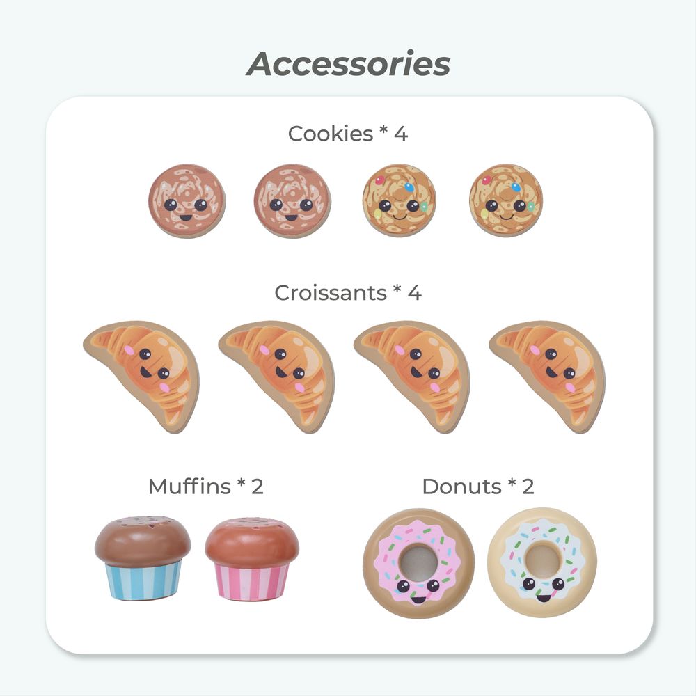 Jolly Pals Wooden Bakery Stand with 12 Pastry Pieces - FAO Schwarz