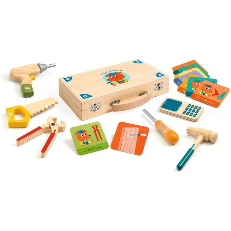 Super Bricolo Pretend Play Wooden Toolbox - FAO Schwarz