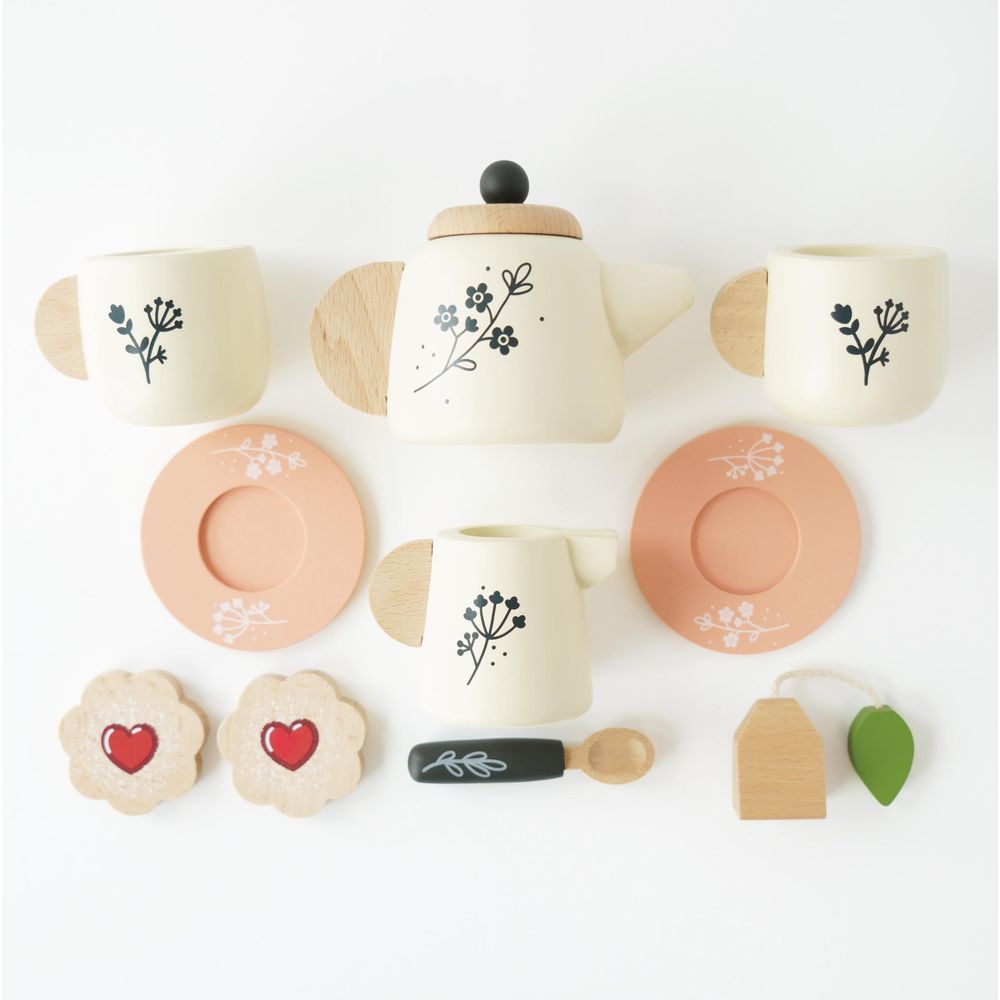 12 Piece Wooden Tea Set & Tray - FAO Schwarz