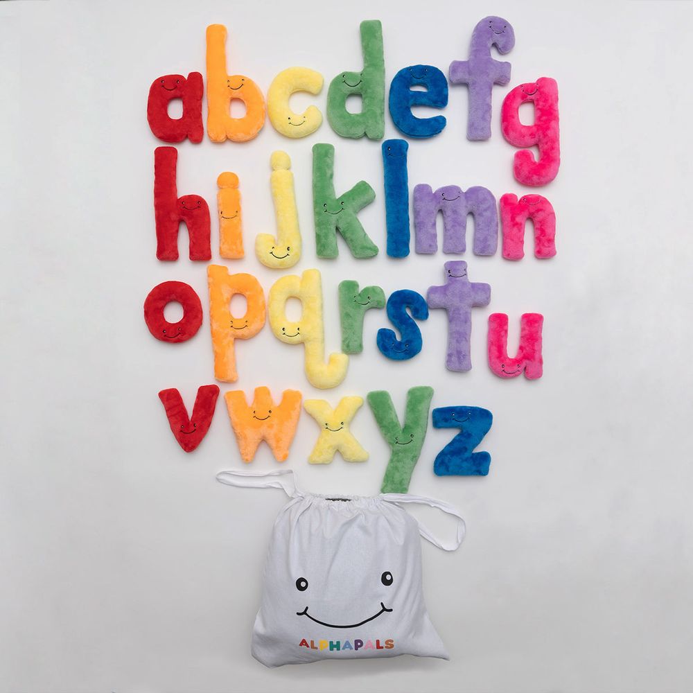 Alphabet Plush Set – Rainbow Lower Case Letters with White Drawstring Bag - FAO Schwarz