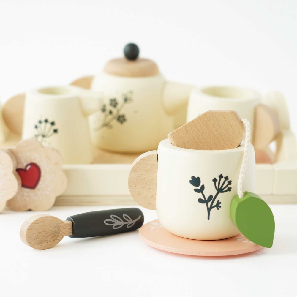 12 Piece Wooden Tea Set & Tray - FAO Schwarz
