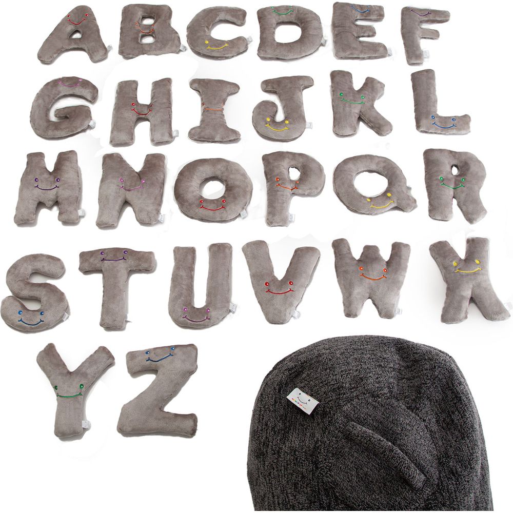 Alphabet Plush Set – Rhino Grey Letters with Dark Grey Bag - FAO Schwarz