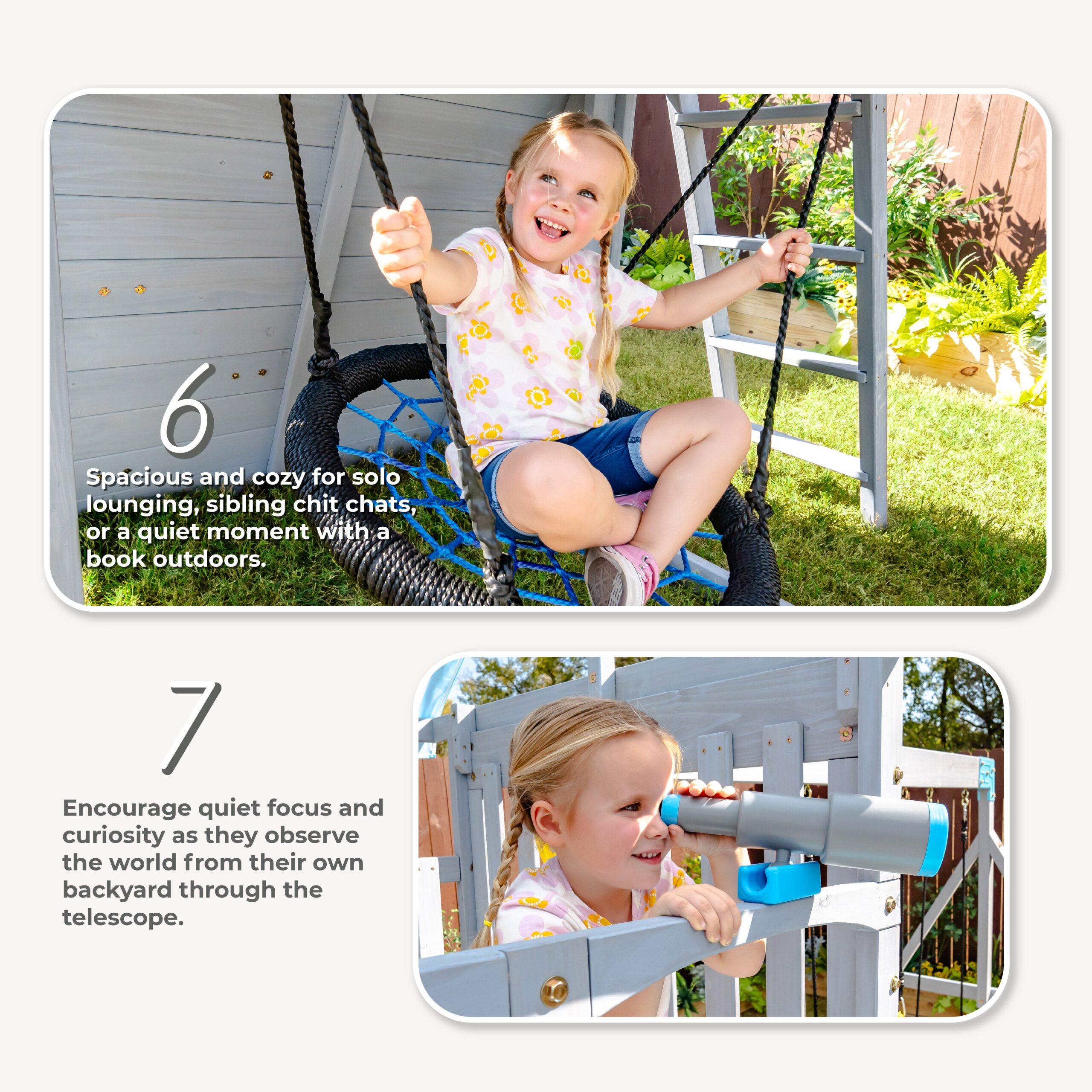 Laguna Wooden Swing Set with Slide & Rock Wall – Gray - FAO Schwarz