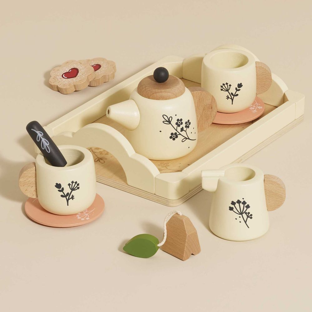 12 Piece Wooden Tea Set & Tray - FAO Schwarz