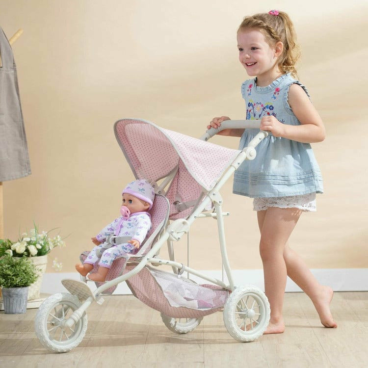 Olivia’s Little World – Polka Dots Princess Baby Doll Twin Jogging Stroller – Pink & Grey - FAO Schwarz