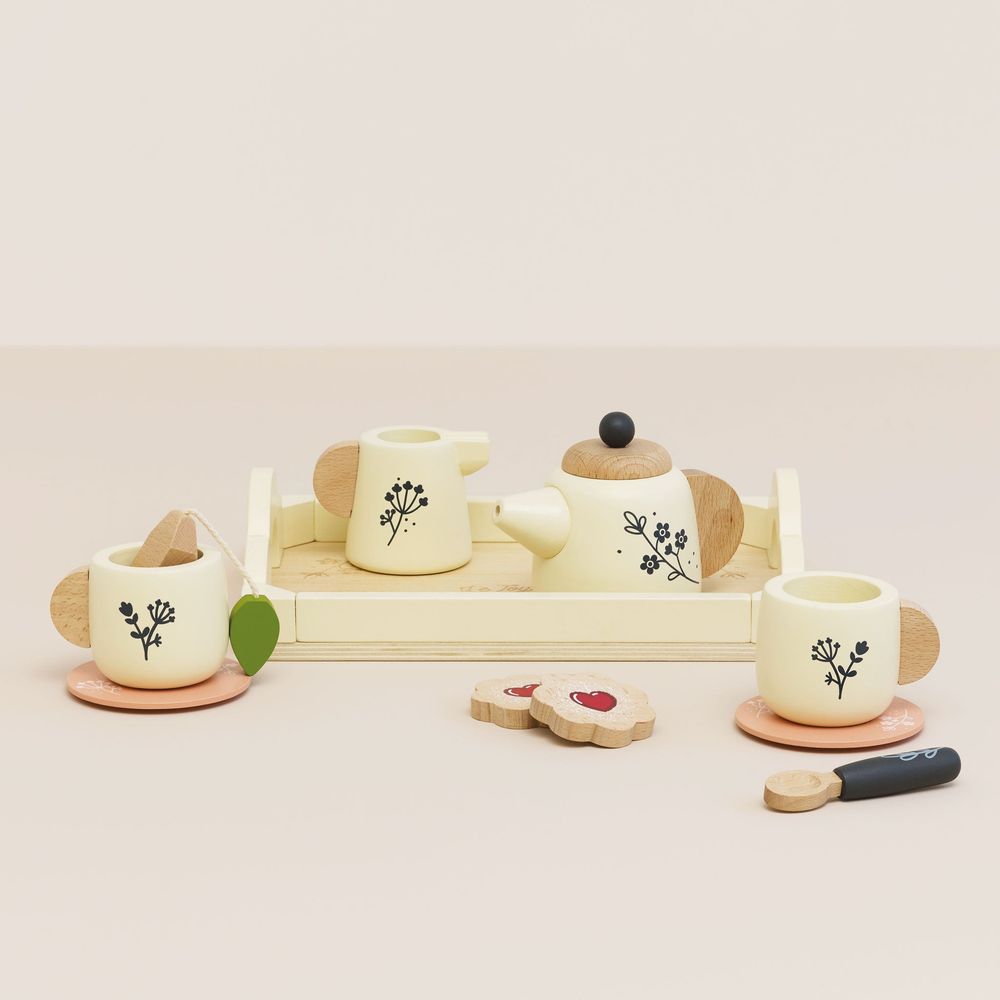 12 Piece Wooden Tea Set & Tray - FAO Schwarz