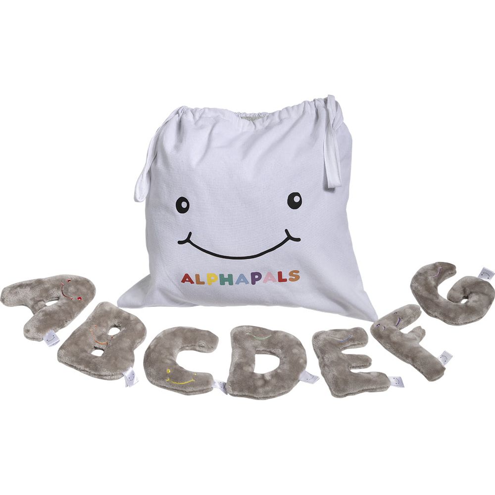 Alphabet Mini Plush Set – Rhino Grey Letters with White Drawstring Bag - FAO Schwarz