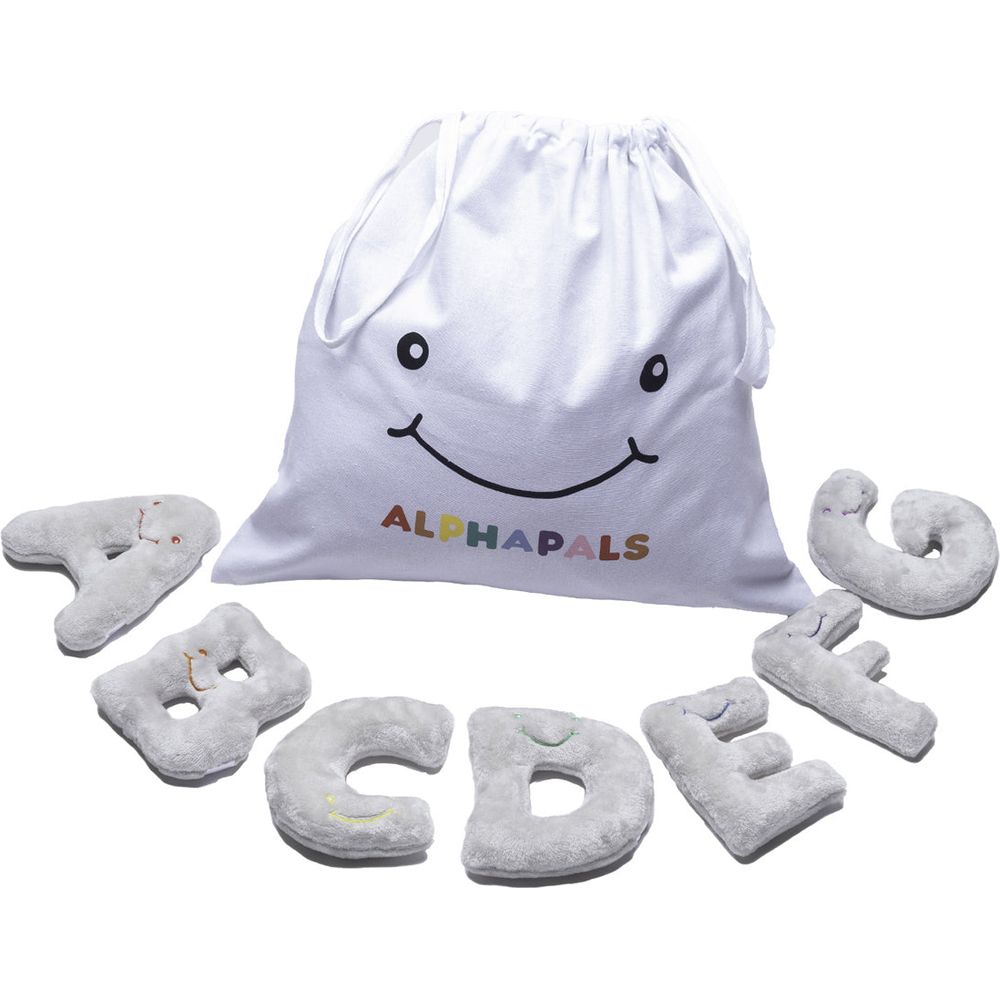 Alphabet Mini Plush Set – Dove Grey Letters with White Drawstring Bag - FAO Schwarz