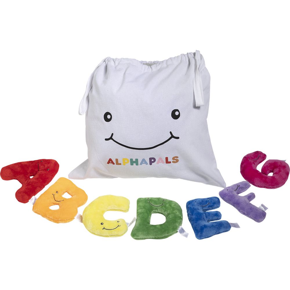 Alphabet Mini Plush Set – Rainbow Letters with White Drawstring Bag - FAO Schwarz